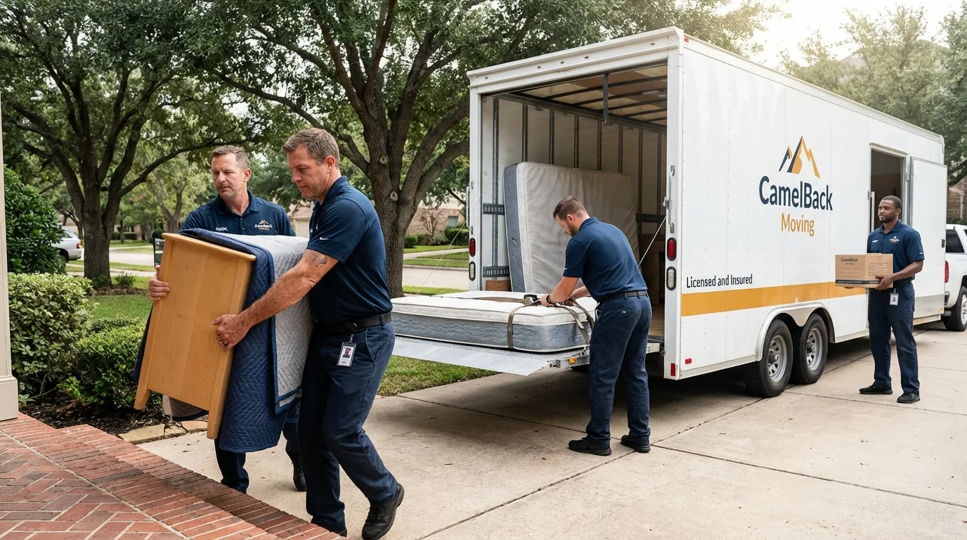 Crew loading residential truck for cross-state move from Lexington, MI